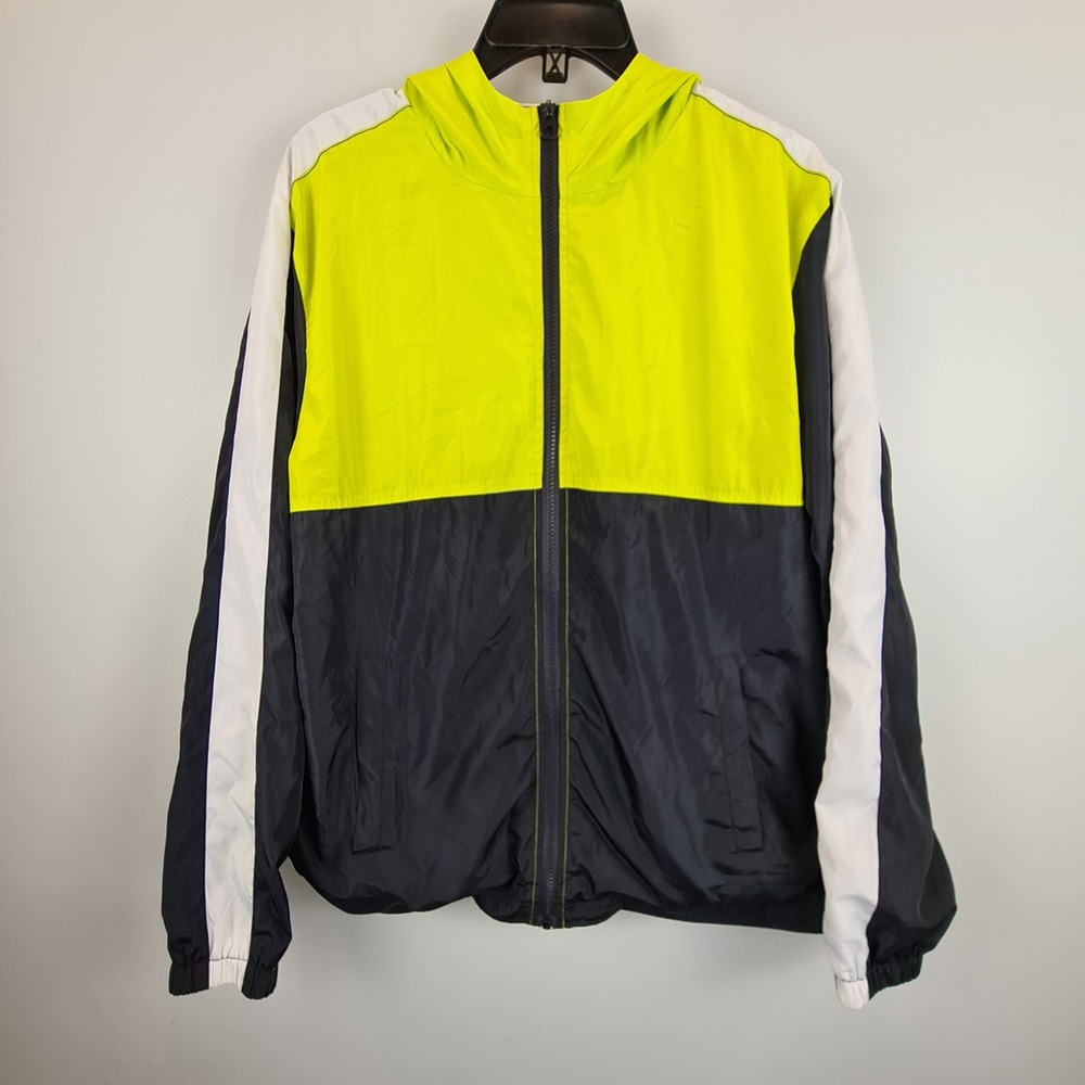 Forever 21 Men Neon Yellow Black Fear The Youth Graphic Windbreaker Jacket Small
